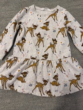 Disney Gray Bambi Print Long-Sleeve Dress